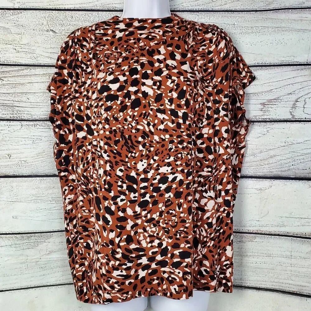 Ann Taylor Factory Women's Leopard Print Ruffle Sleeve Top Size M Brown Black Wh